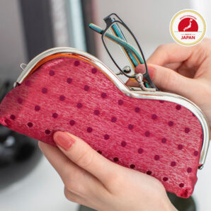 西陣織シルク×艶やかナイロン・がま口眼鏡ケース・メガネ入れ・老眼鏡ケース・伝統工芸・水玉・スパークリングレッド・レディース・日本製
