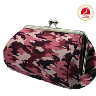 非公開: Atelier Kyoto Nishijin/西陣織シルク・たわら型がま口ポーチ・赤迷彩・レディース・日本製