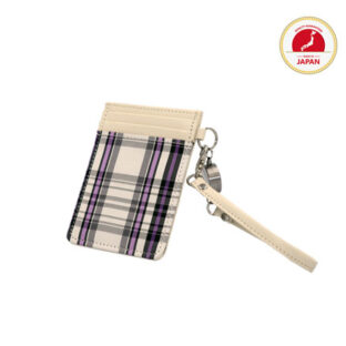 ポプリンチェック・西陣織シルク・リールコード付きカードケース・チェック柄・パープル・レディース・日本製