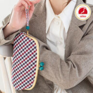 西陣織×京組紐・がま口長財布・伝統工芸・親子がま口・大容量・京組紐ストラップ付・ギンガムチェック・ネイビー・レディース・日本製