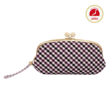 西陣織×京組紐・がま口長財布・伝統工芸・親子がま口・大容量・京組紐ストラップ付・ギンガムチェック・パープル・レディース・日本製